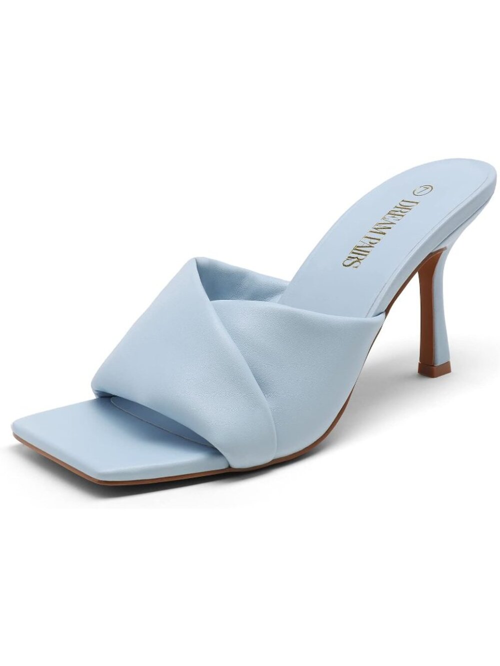 Women's Blue Slip On Soft Comfort Mule Heels Square Toe Stiletto Mule Sandals